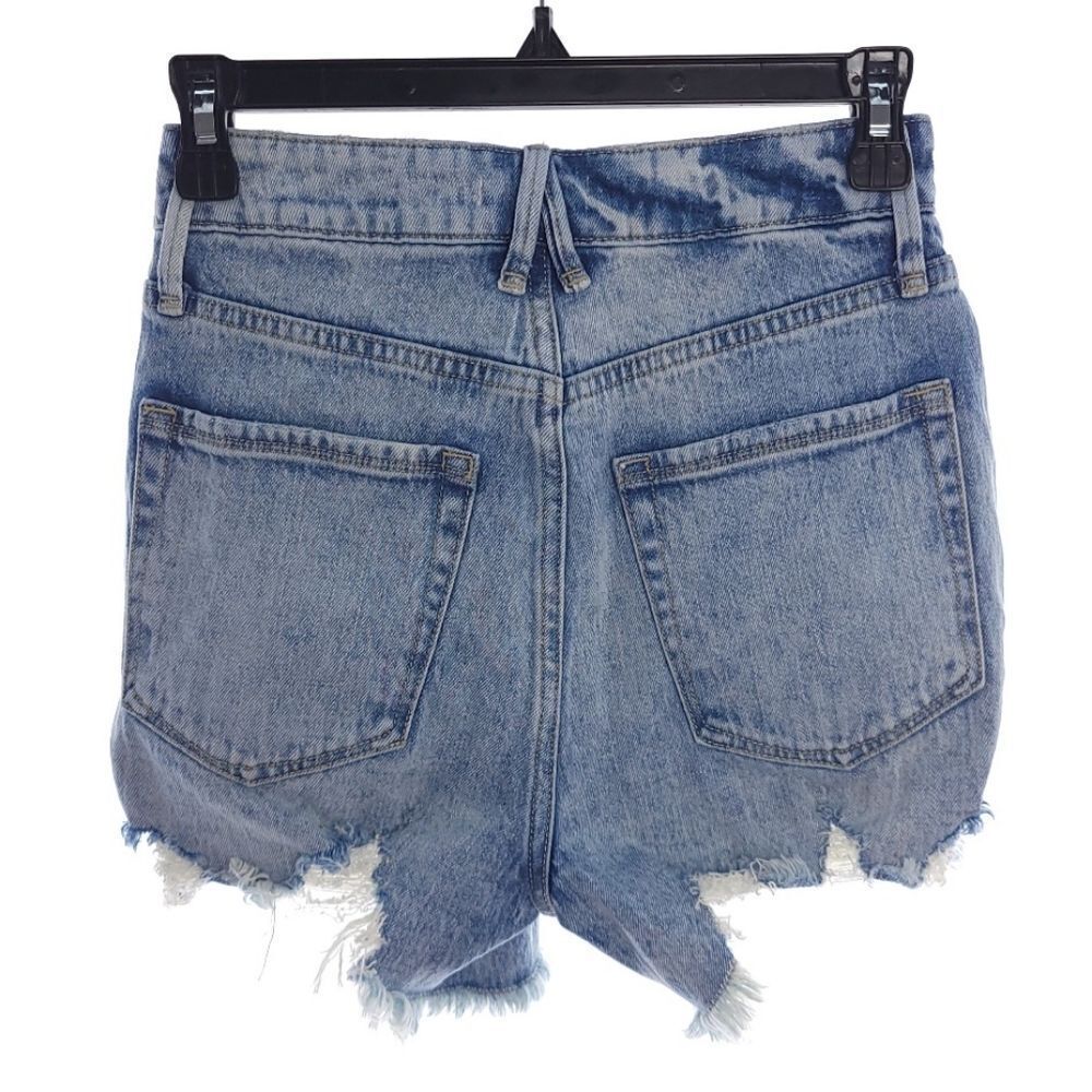 Good American Womens Size 00/24 Blue Distressed Button Fly Shorts - Picture 5 of 9